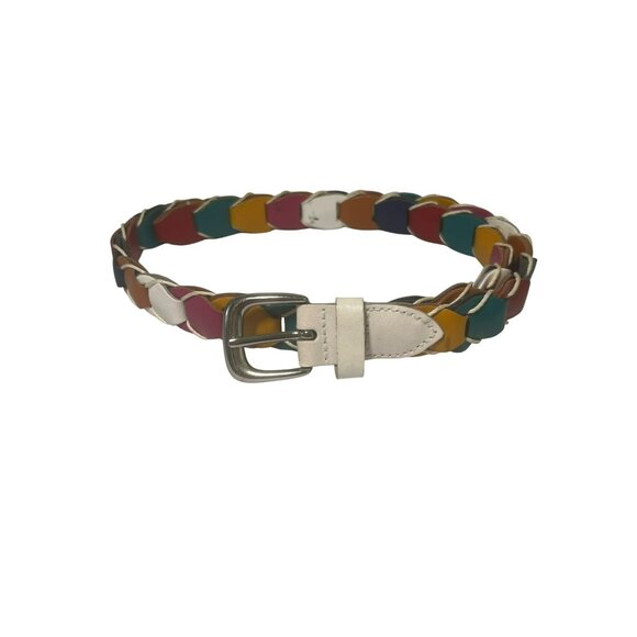 Braided Belt With Silver Buckle Multicolor Genuine Leather - Picture 4 of 7